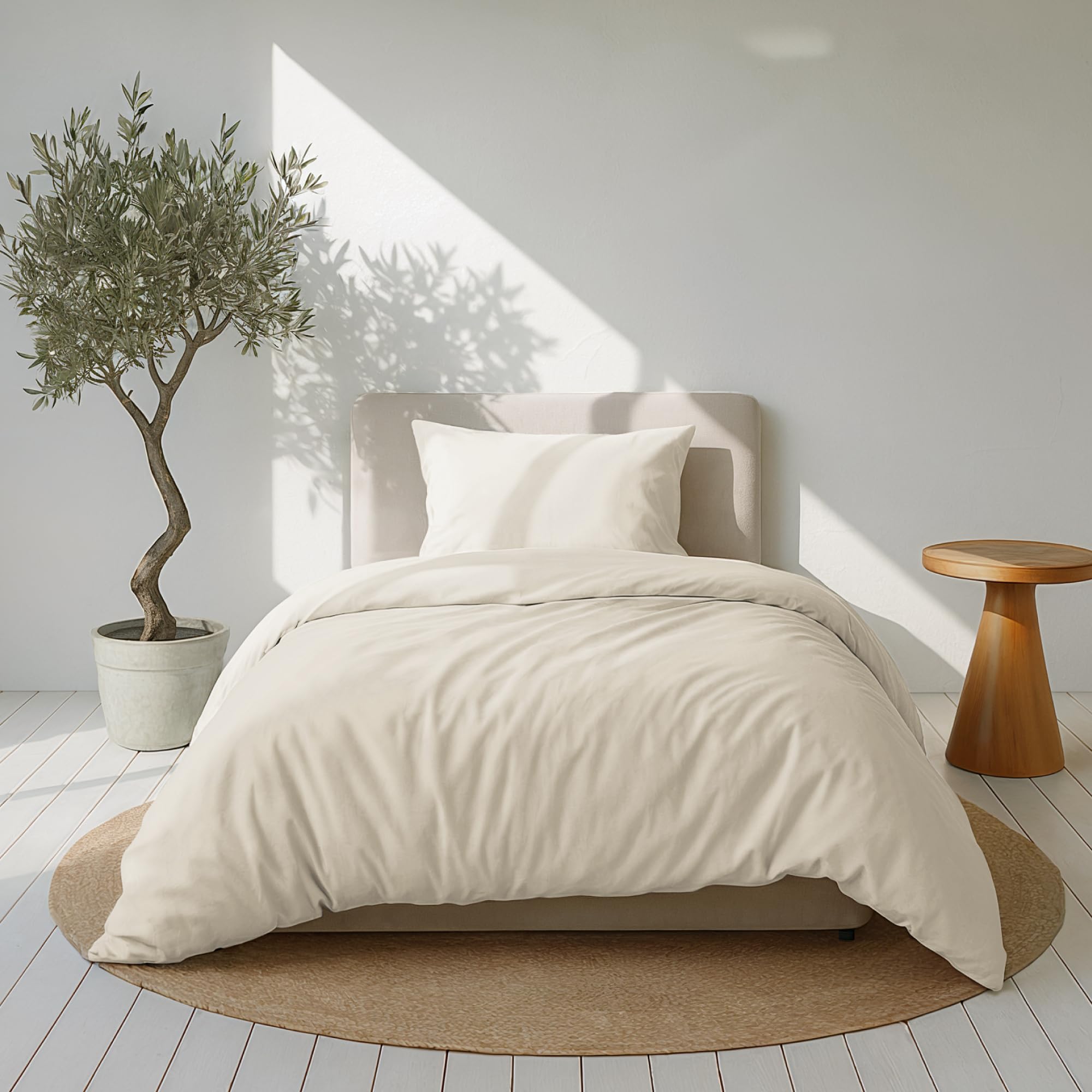 Dreamzie Bettwäsche Set 155x220 Mako Satin - Beige - Bettbezüge 155x220 cm mit 1 Kissenbezüge 80x80 cm - Oeko-Tex Zertifiziert - Bettwäsche 155x220 Baumwolle 2teilig