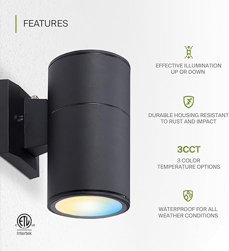 Miniatura 2 de ASD Lámpara LED de pared cilíndrica redonda de 1 vía  9W 1000LM 3000K-5000K 120V  3CCT, fotocélula a prueba de agua, certificación ETL  Aplique de