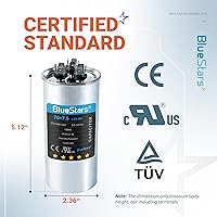 Vista 2 de [Certificado UL] BlueStars 70/7.5 uF 70+7.5 MFD 370 o 440 voltios VCA Condensador redondo de doble funcionamiento, compatible con aire acondicionado