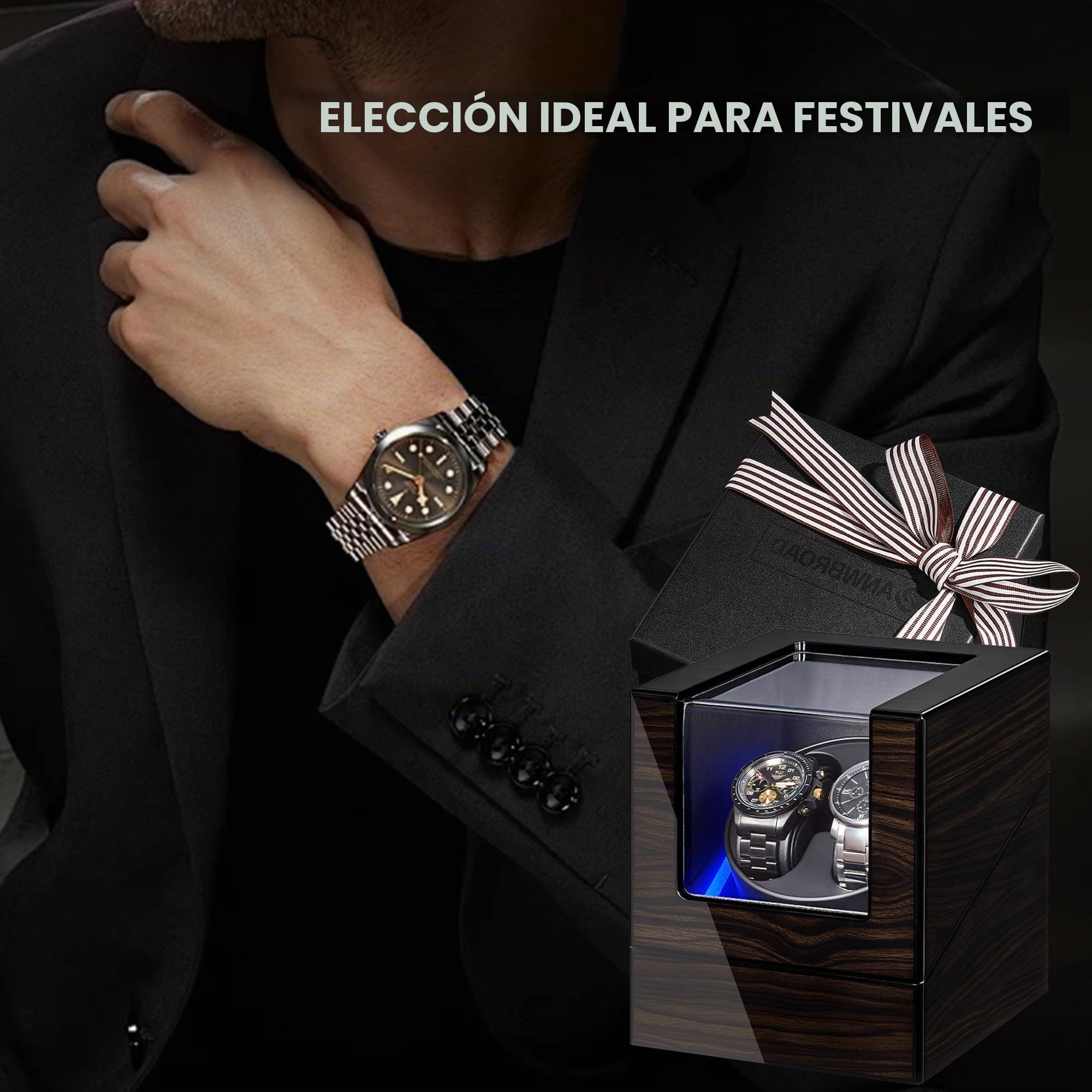 ANWBROAD Cajas Giratorias Para Relojes Automáticos, Nueva Caja Giratoria Para Relojes Automáticos con Acabado Lacado Piano, Caja Giratoria con 4 Modos de Rotación, Motor Silencioso, JWW001E