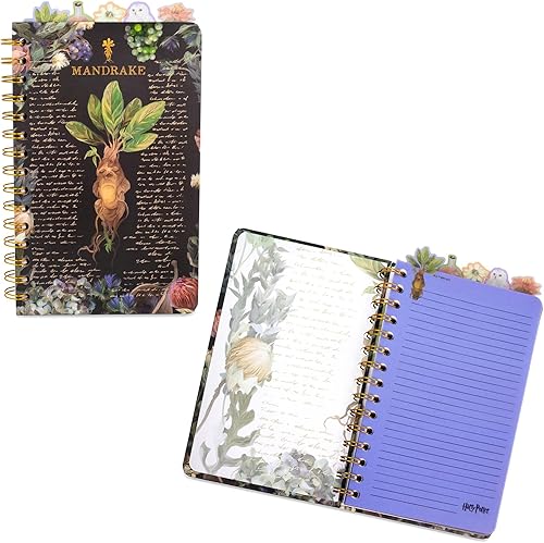 Harry Potter Mandrake Floral Cuaderno espiral de 5 pestañas | Cuaderno de bocetos encuadernado de 75 páginas, bloc de notas de trabajo con papel