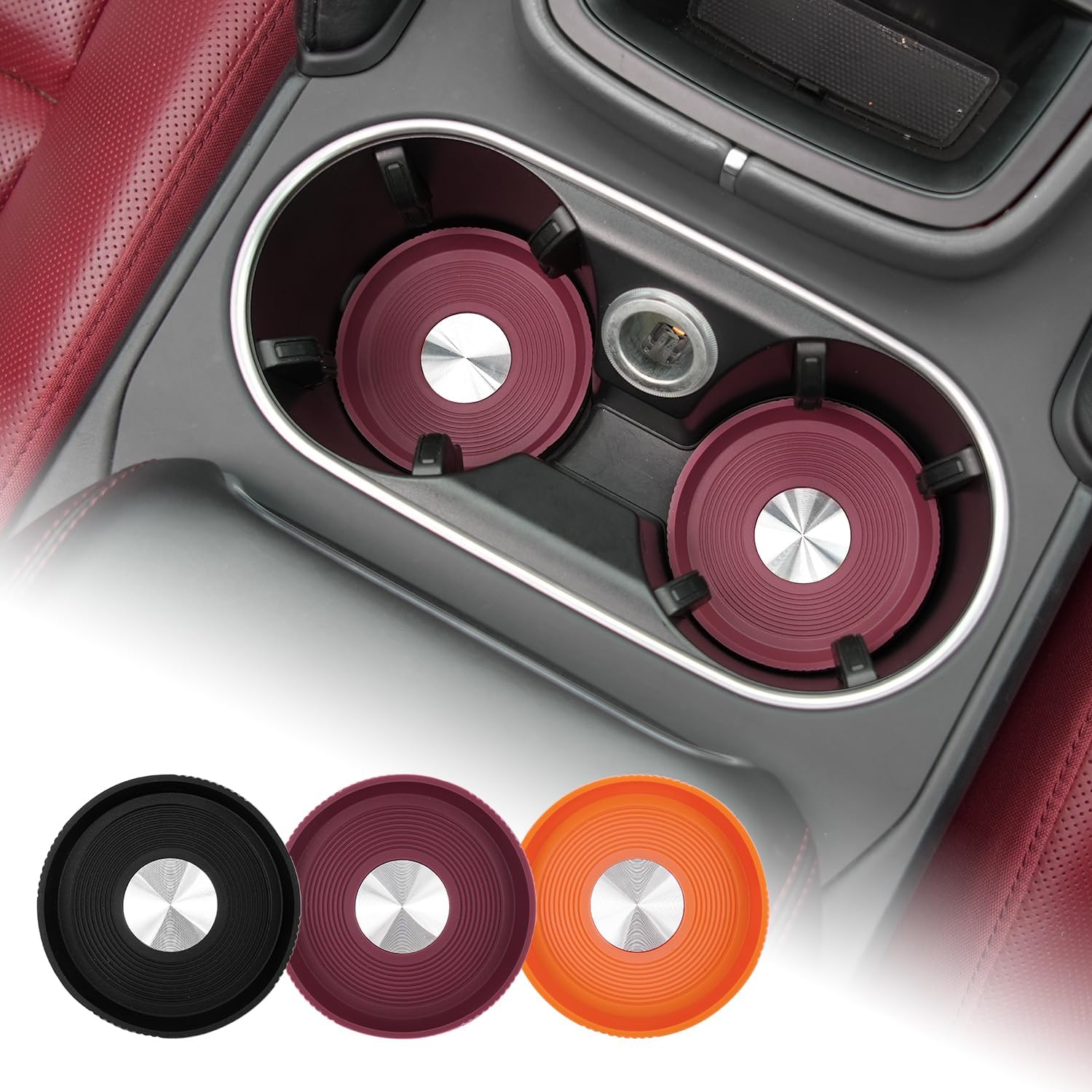 4PCS Car Cup Holder Coaster,7cm Silicon Soft Insert Mat Pad, Car Interior Accessories for Men and Women, Automotive Dustproof Anti-slip Cup Holders Universal for Vehicles, Trucks (Wine Red)