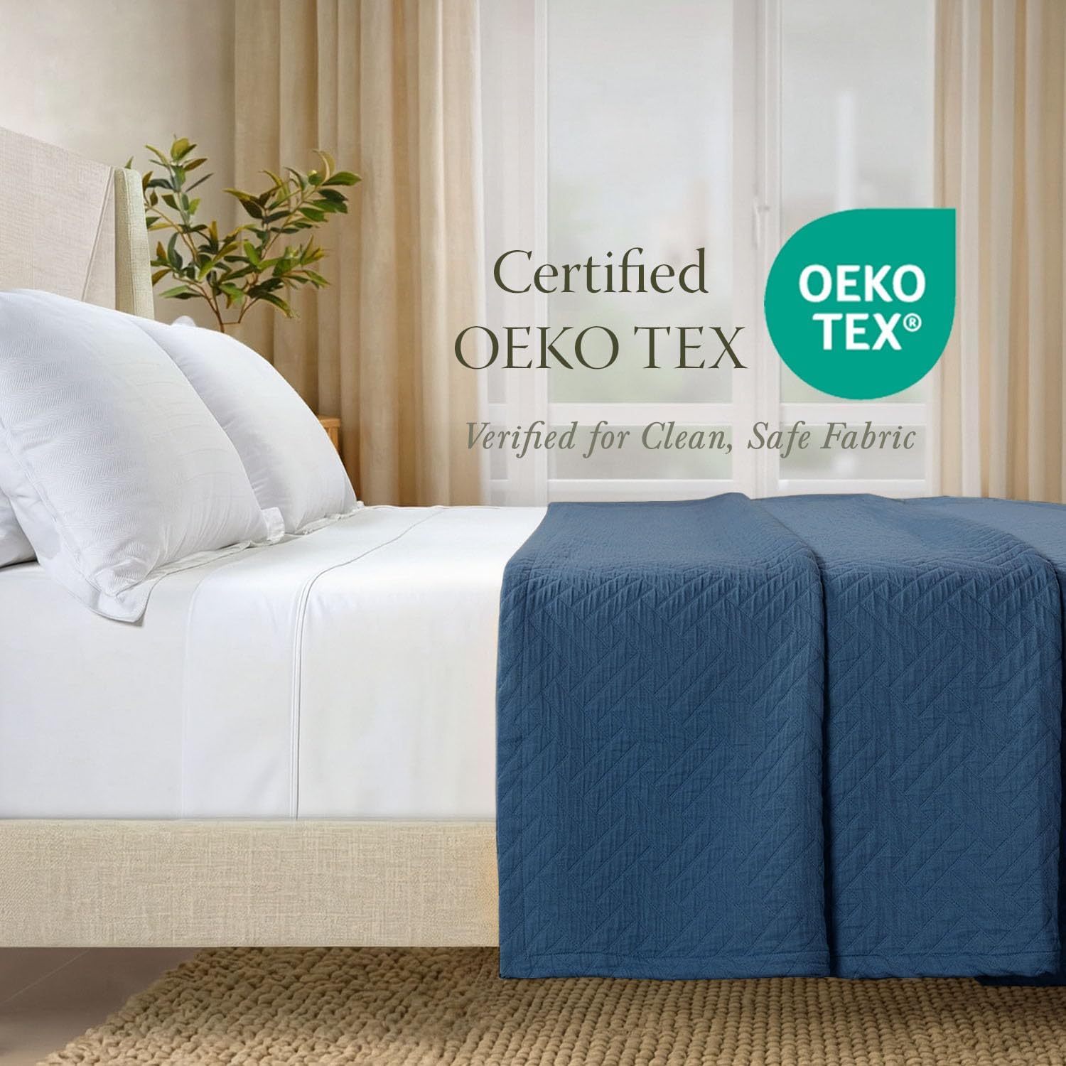 Threadmill Luxury Cotton Blankets for Twin Size Bed | All-Season 100% Cotton Twin Blanket for Bed | Criss Cross Jacquard Lightweight, Soft & Cozy Coverlet, 350GSM, 68x90 inches | Folkstone Blue