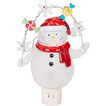 Snowman With Decorative Garland LED 7.75 Inch Acrylic Swivel Plug Bubble Night Light