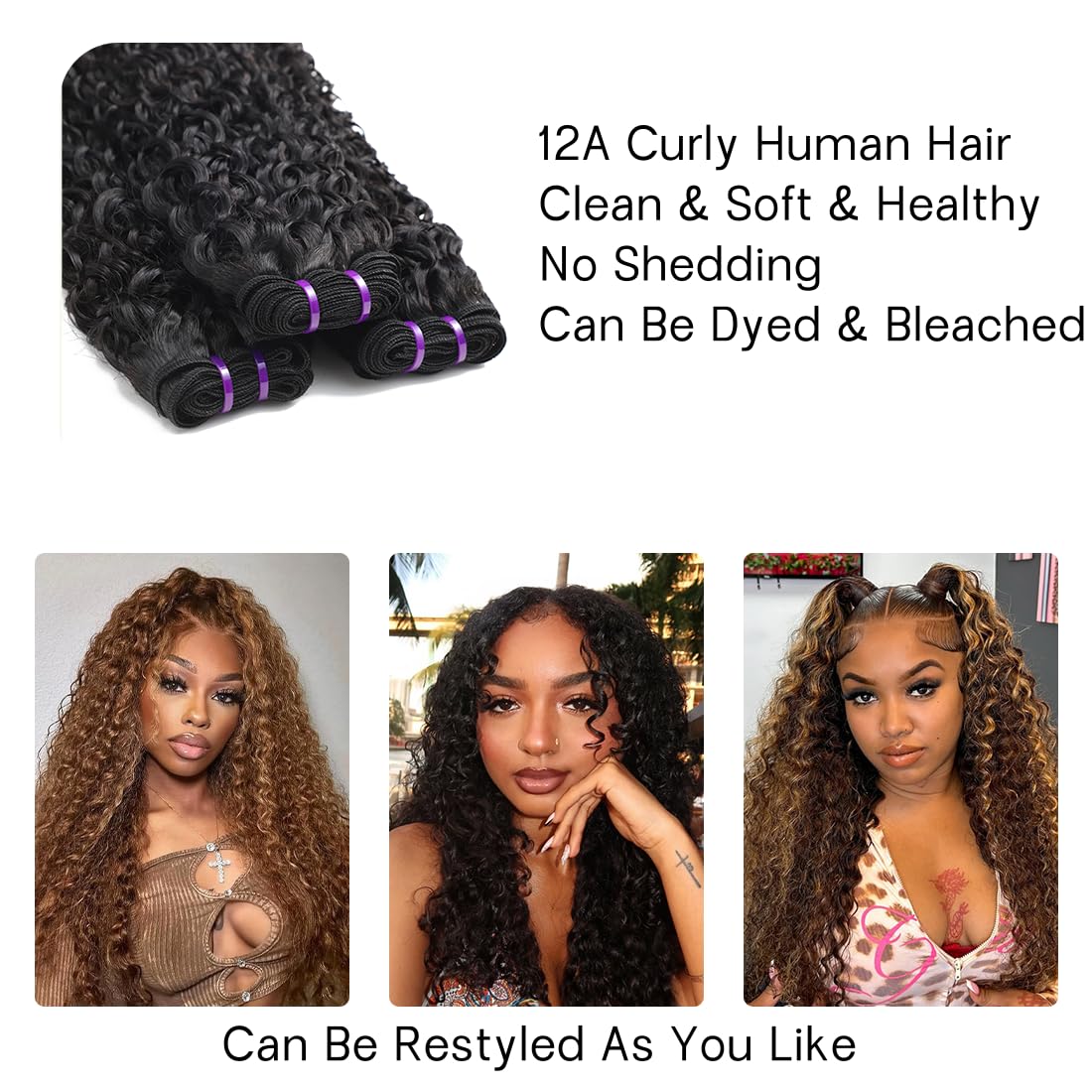 Amazon.com : Burmese Curly Human Hair Bundles 14 16 18 Inch  display picture 1