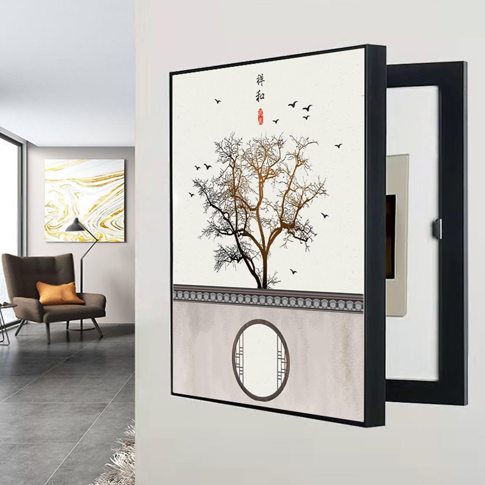 Breaker Box Cover - Decorative Wall Electrical Panel Cover for Living Room and Home Office