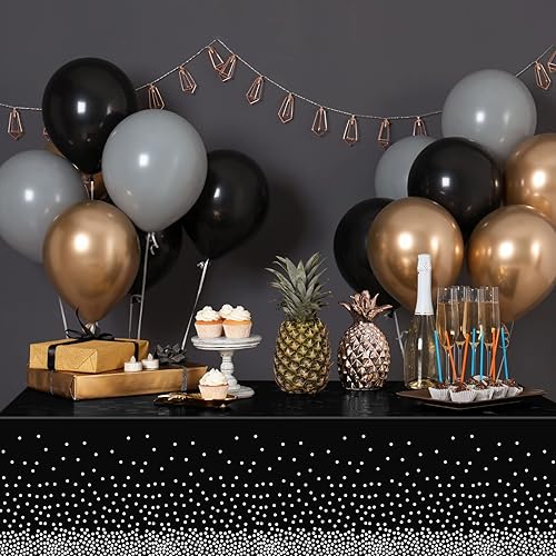 Miniatura 6 de FunnyPars Paquete de 4 manteles desechables de plástico con lunares negros y plateados, para cumpleaños, bodas, baby shower, compromiso,