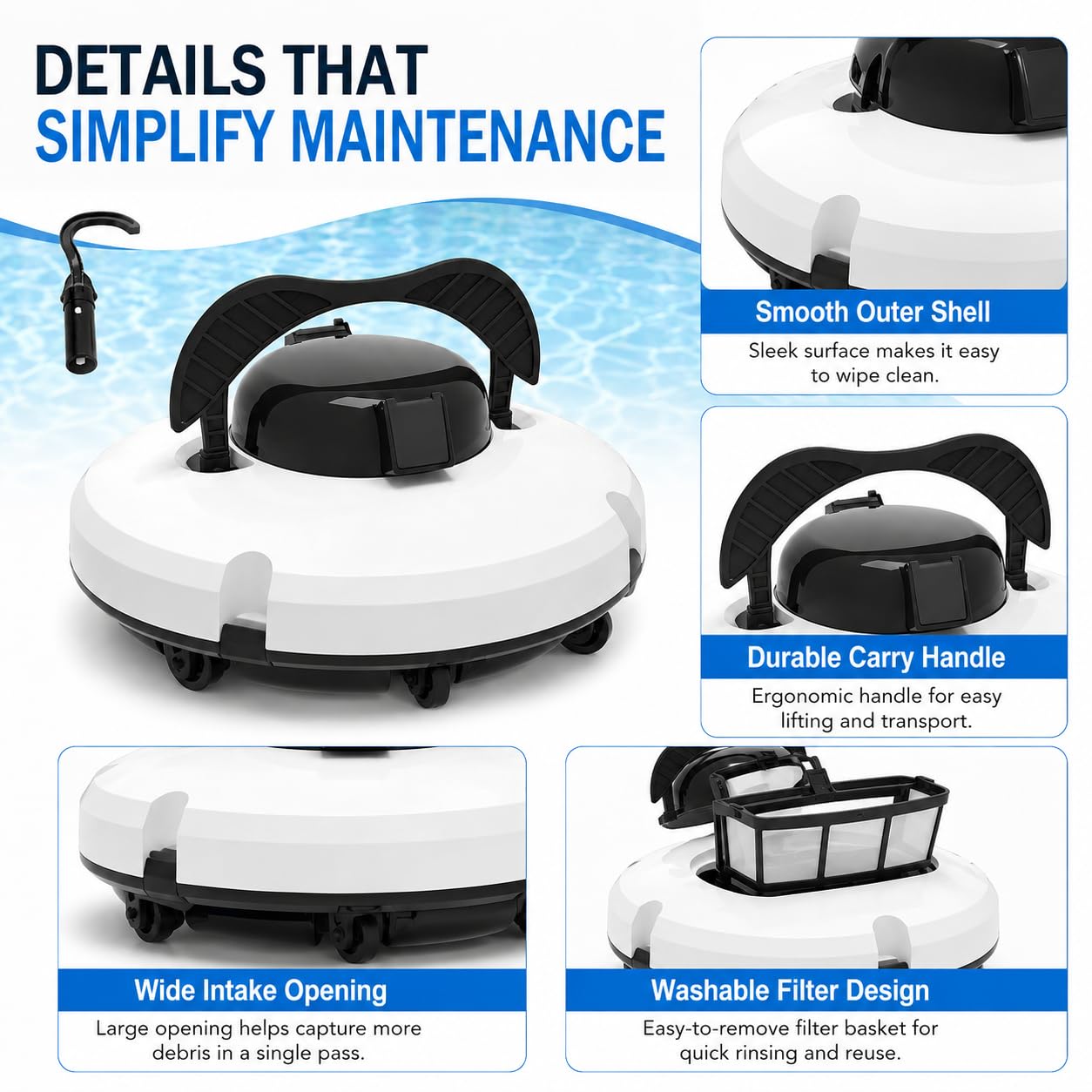 Robot aspirateur de piscine pour piscines creusées et hors sol, sans fil, navigation intelligente, escalade murale, autonomie de 180 minutes, nettoie jusqu'à 200 m²