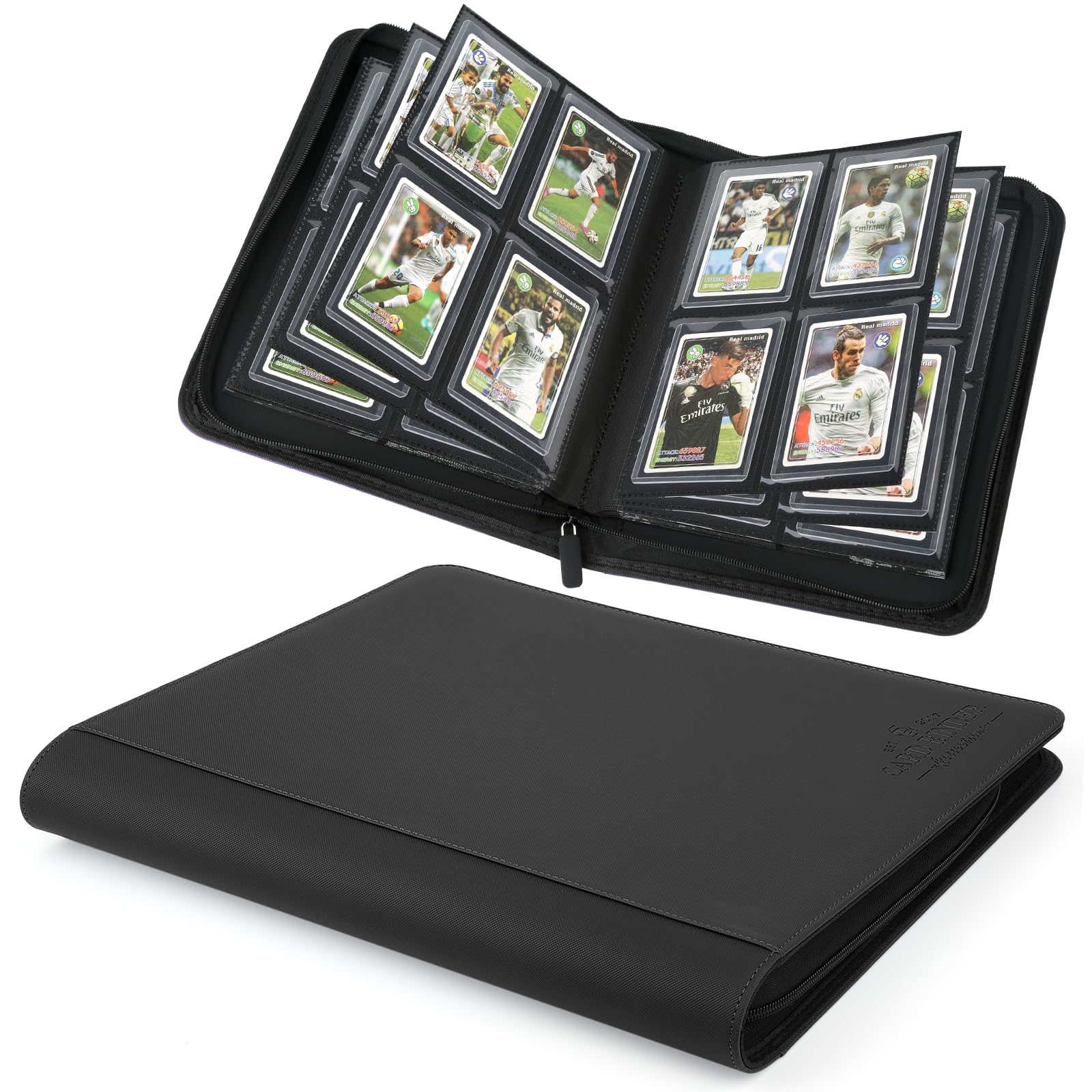 Toploader Binder,Toploader Hard Cases, 4-Pocket Pages Sleeves Hold up 128 Cards.Toploader Card Binder with Sleeves for “3×4” rigid，Card Holder(black)