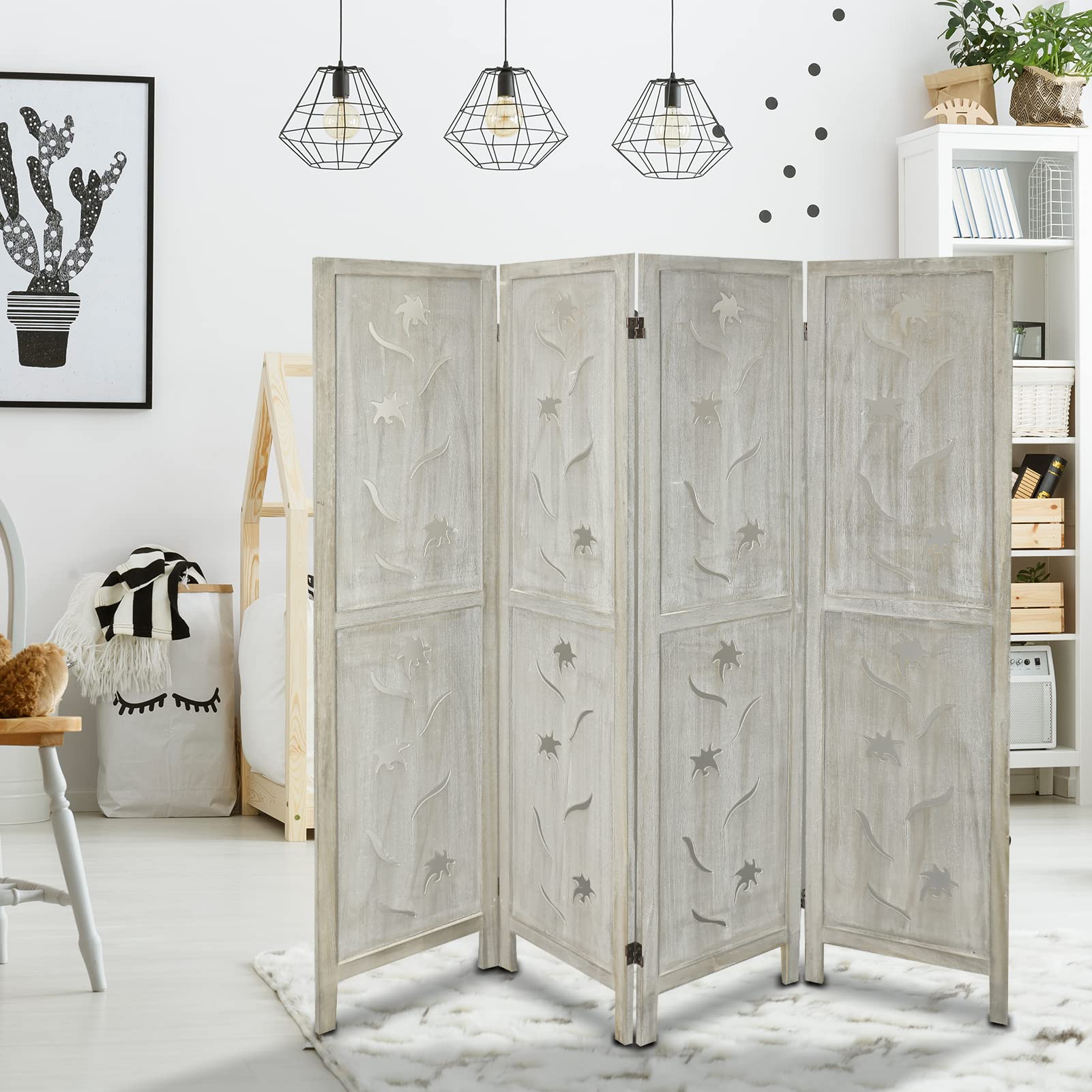 Buy 4 Panel Cutout Wood Room Divider, 5.6 Ft Tall Room Dividers