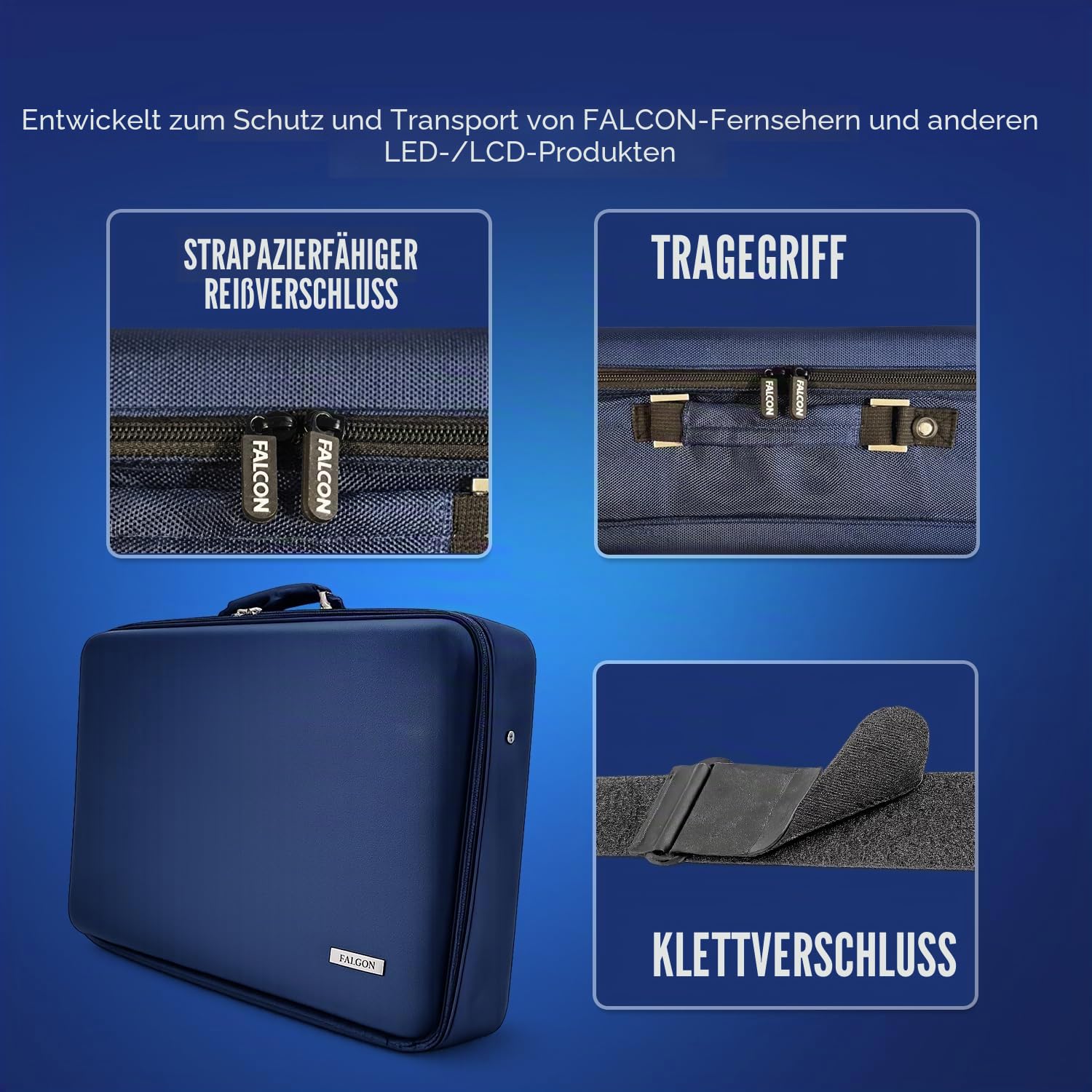 Falcon Schutzhülle für Camping-Fernseher – harte Tragetasche für Camping, Wohnmobil & Wohnwagen, blau, 24-27 inches, Klassisch