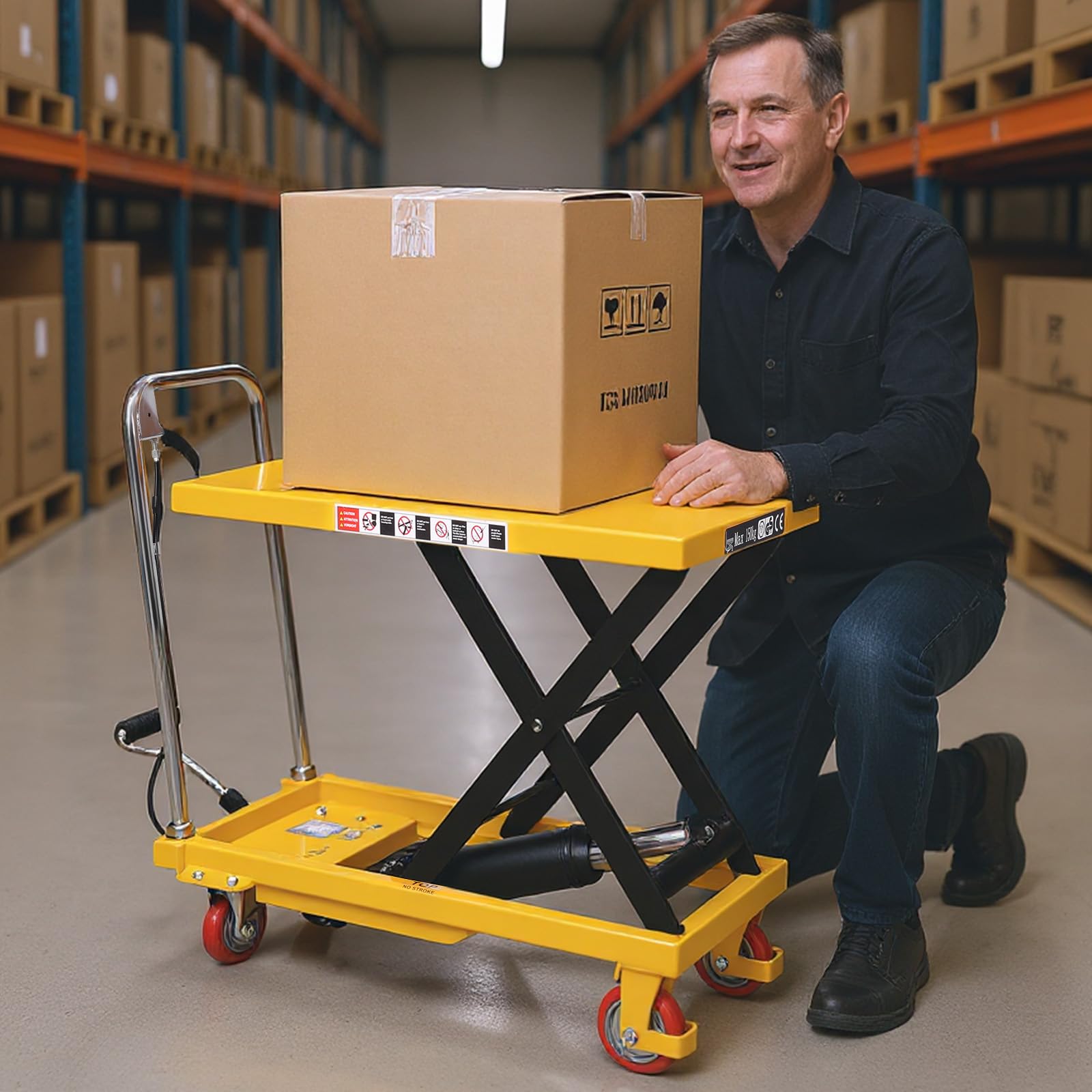 Hydraulic Lift Table Cart with 11"-35.4" Lift Range, Manual Single Scissor Lift for Material Handling and Transportation