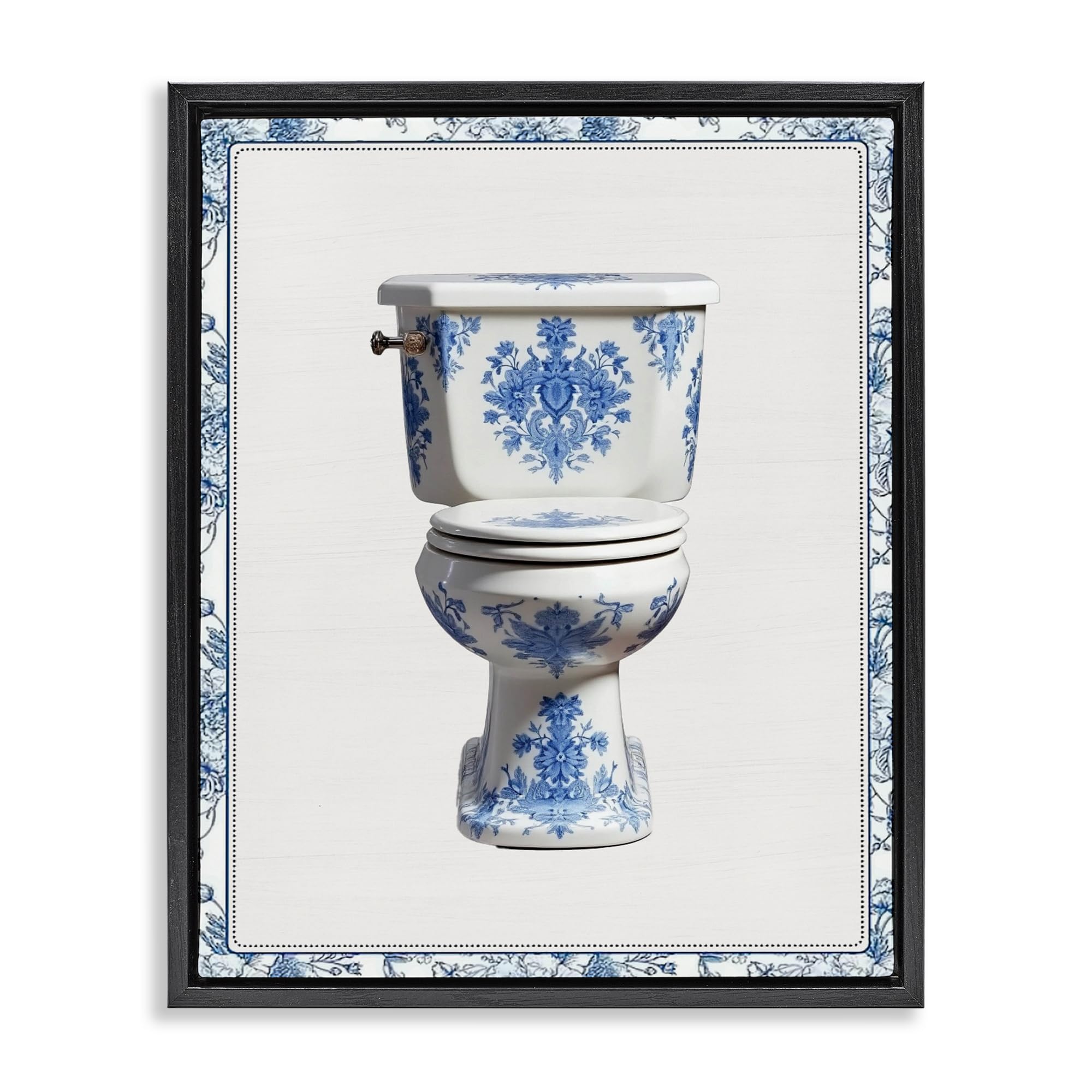 'Vintage Chinoiserie Toilet'| Floating Frame Canvas Art