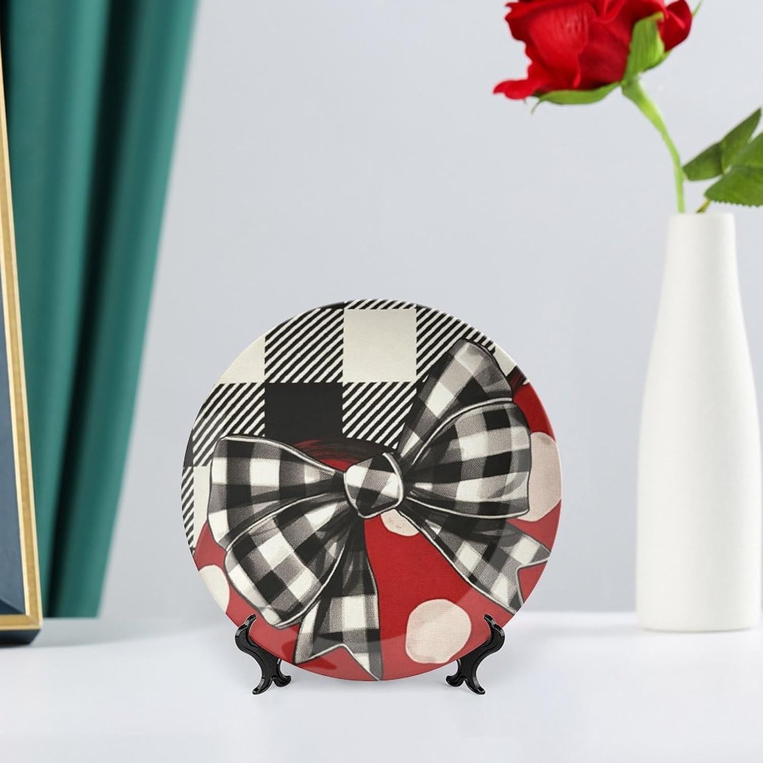 Decorative Round Bone China Plate, Love Heart with Bow