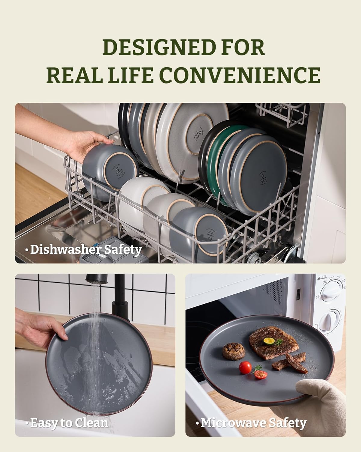 Famiware Mercury Dinnerware Sets with Mugs, Service for 6 (24 Pieces), Stoneware Plates and Bowls Sets, Microwave and Dishwasher Safe Dishes Set, Charcoal - Image 8