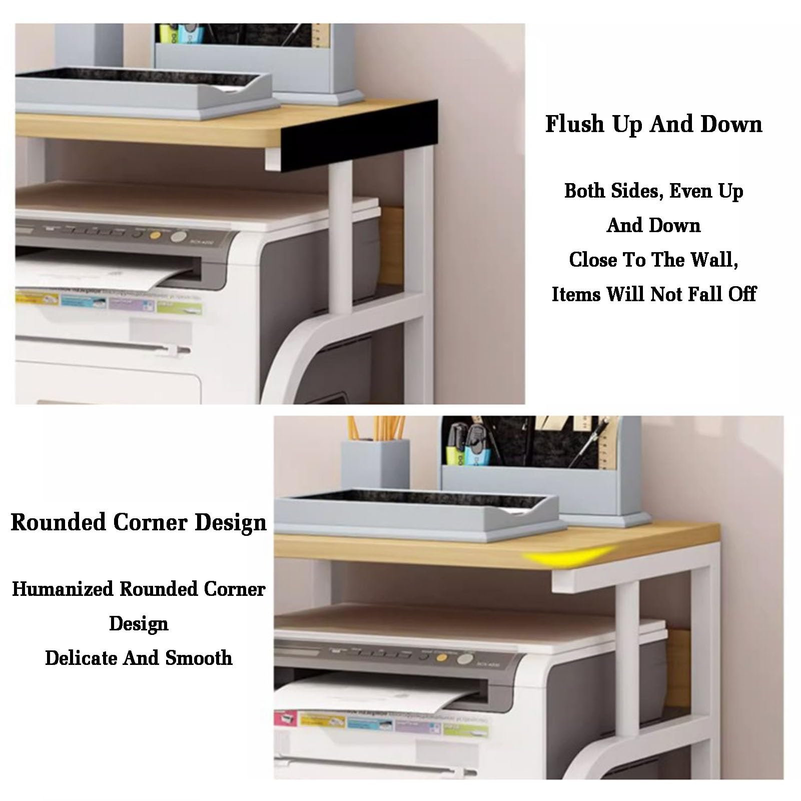Druckerständer, 4-stufiges bodenstehendes Lagerregal, Home-Office-Schreibtisch-Organizer, Lagerregale mit Holztrennwänden for den Schreibtisch im Home-Office(White)