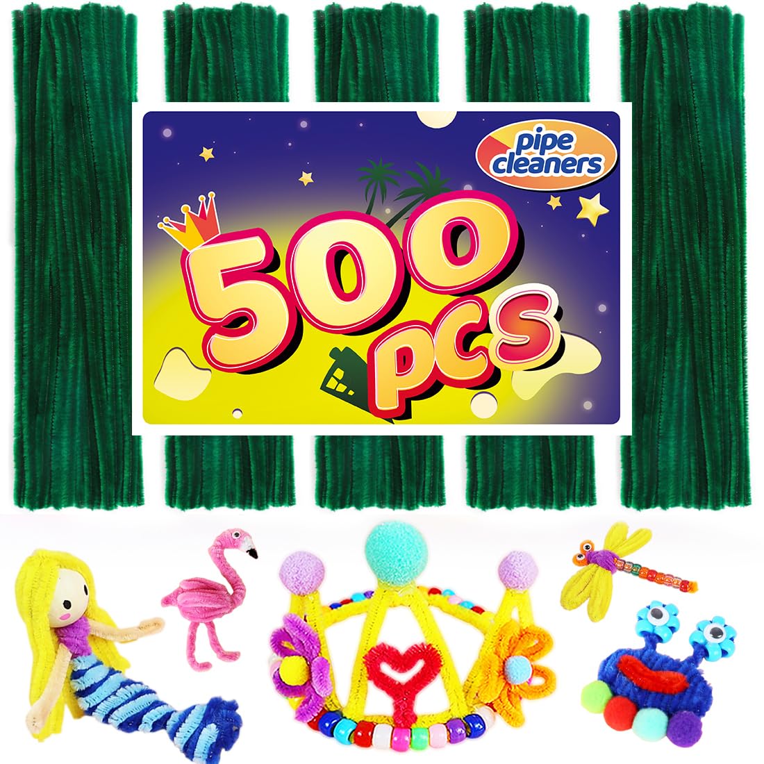 Dark Green Pipe Cleaners (500) - Arts &amp; Crafts Supplies
