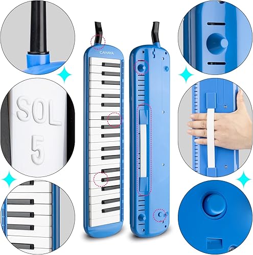 Vista 32 de CAHAYA Melodica Instrument 32 Teclas: Boquilla de doble tubo de aire Piano Teclado Instrumento musical Regalo con bolsa de transporte Beige Azul 32