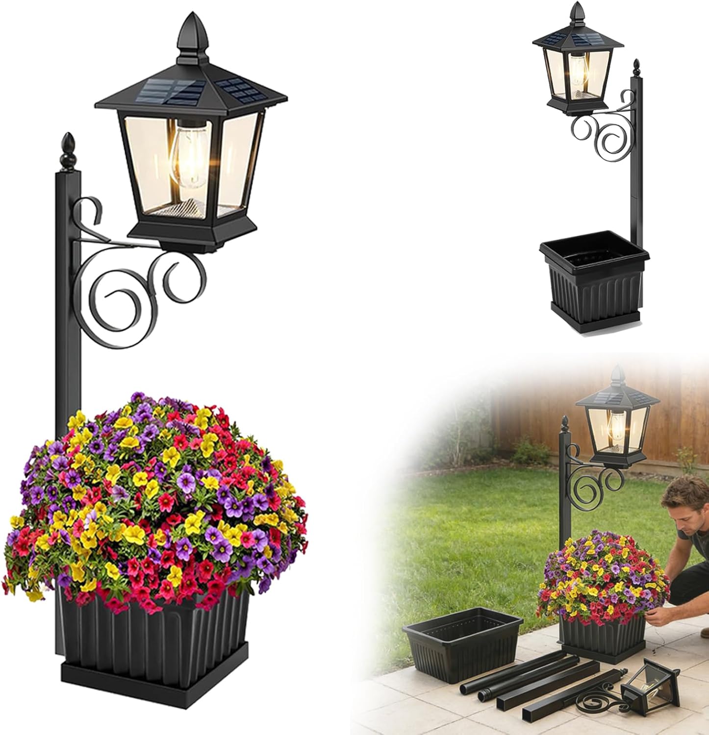 2-in-1 Outdoor Solar Lamp Post Light with Planter: Dusk to Dawn Solar Powered Light,Solars Lamp Post with Planter,Solars Lamps Postc,for ardens, Outdoor Floor Lamps (1 Set)