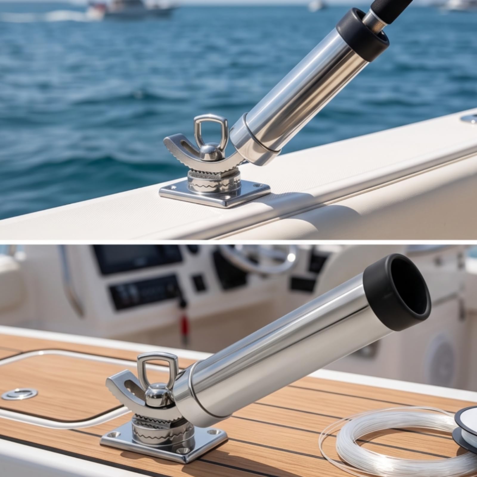 Portacanna da Barca Portacanna Portacanne Supporto Staffa in Acciaio Inox con Morsetto Robusto E Base Girevole Regolabile con Tubo Inclinabile E