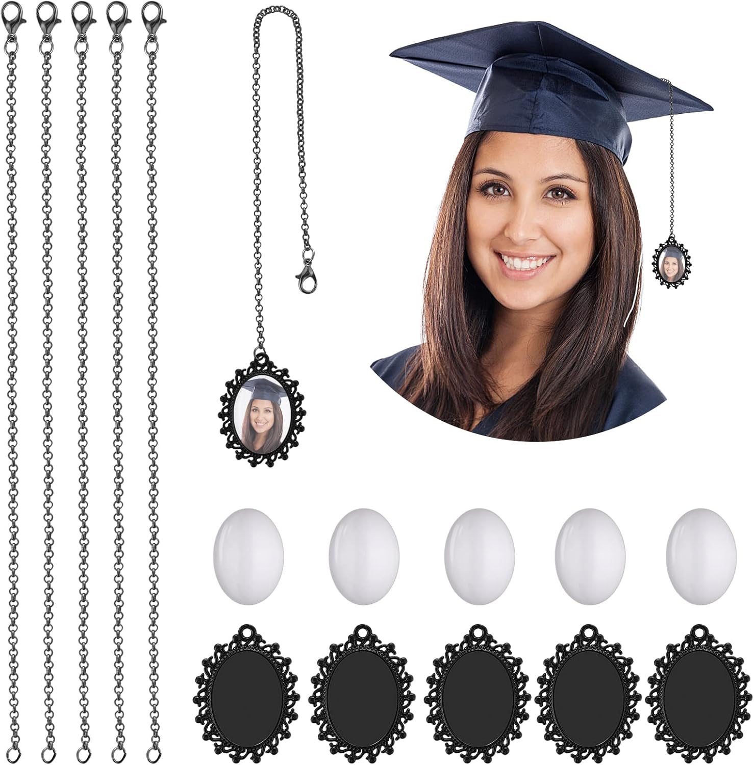 5 Pieces Graduation Cap Tassel with Memorial Photo, 2022