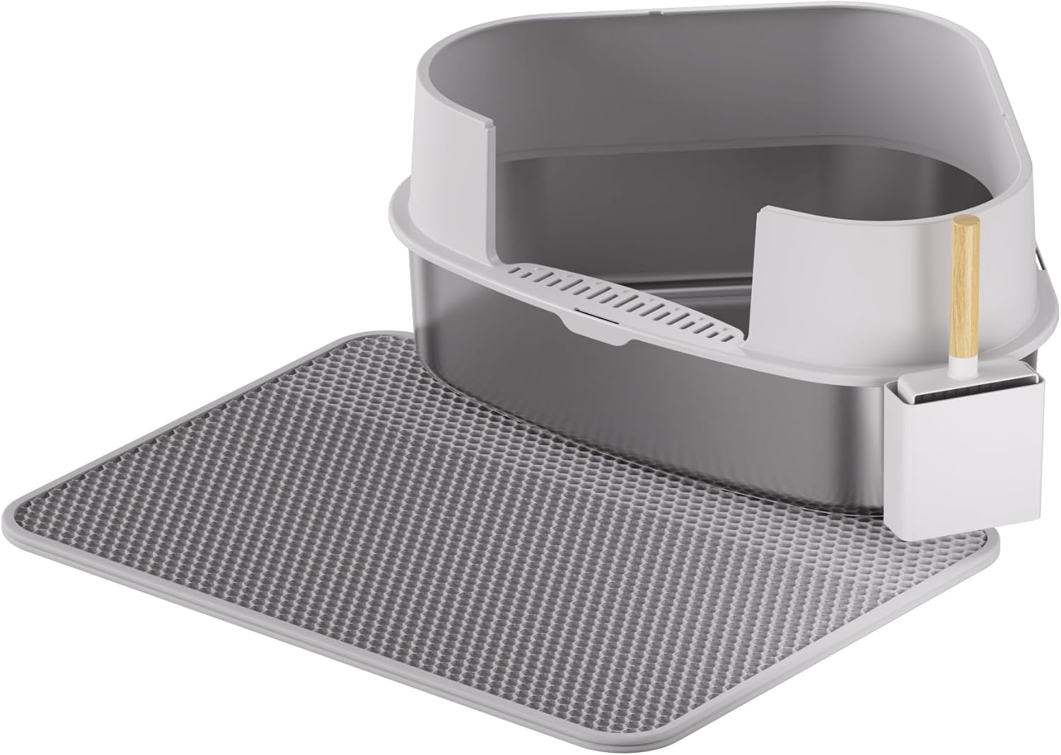 Gimars Triangle Flower Pot Semi-Enclosed Stainless Steel Cat Litter Box MSP15-A Light Gray