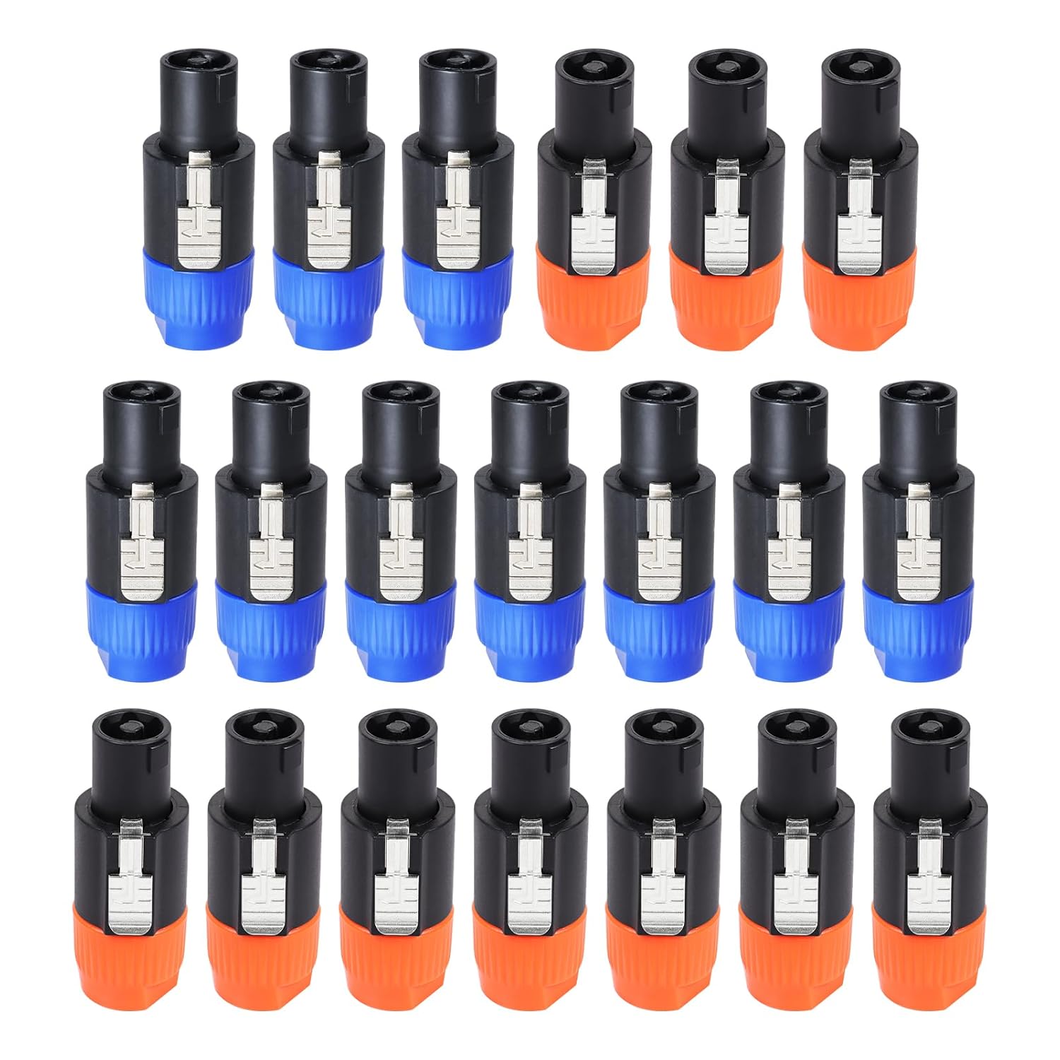 Pack of 20 Speakon Connectors, 4 Pole NL4FC Connector with Twist Lock, Compatible NL4FX, NL4MP, NL2FC, NL4 Series Plug for Stage, Speaker, PA, DJ, Audio Interconnection - Blue & Orange