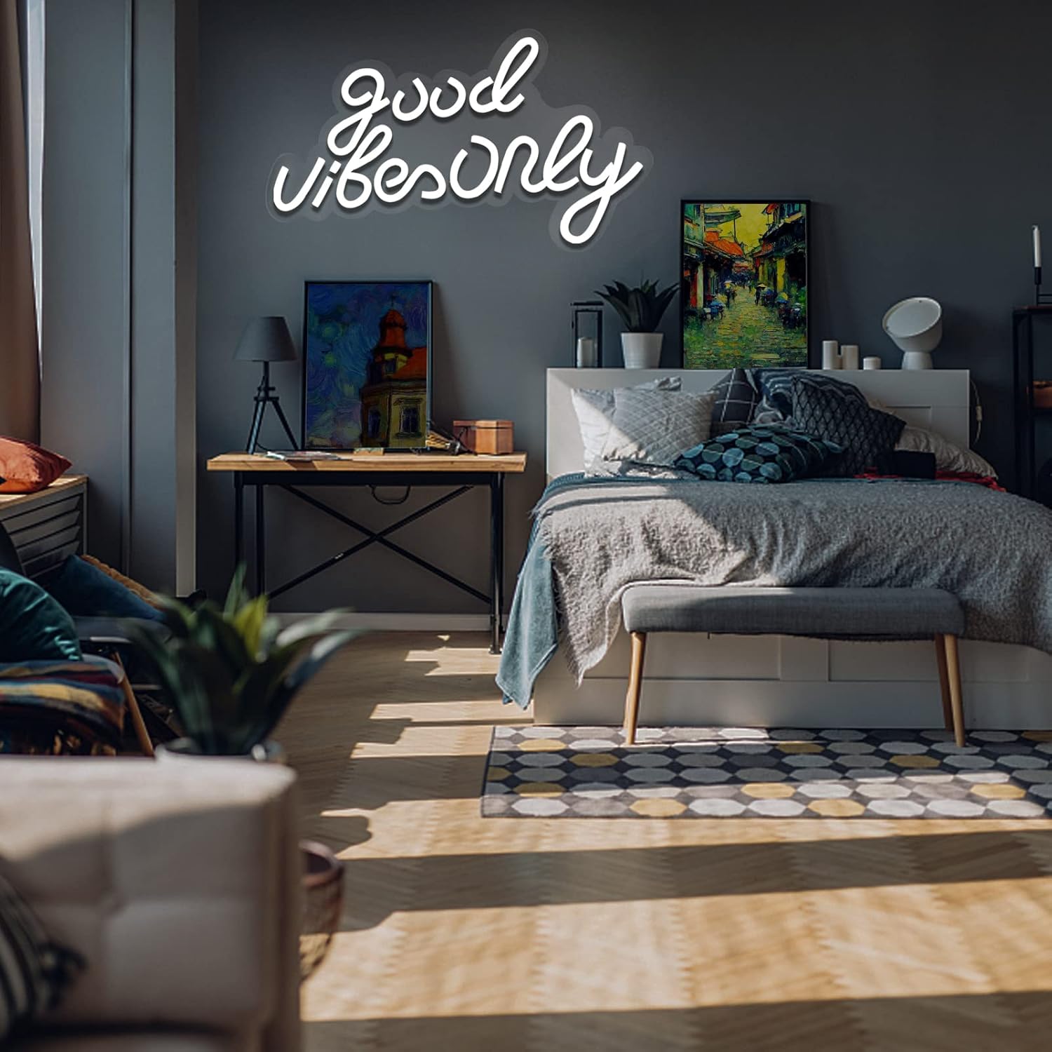 JFLLamp Good Vibes Only Neon Signs for Wall Decor Neon Lights Led Signs Suitable for Living Beer Bar Game Room Hotel Birthday Party Restaurant Christmas Unique Gift for Lover, 16.5 * 10 Inch(White)