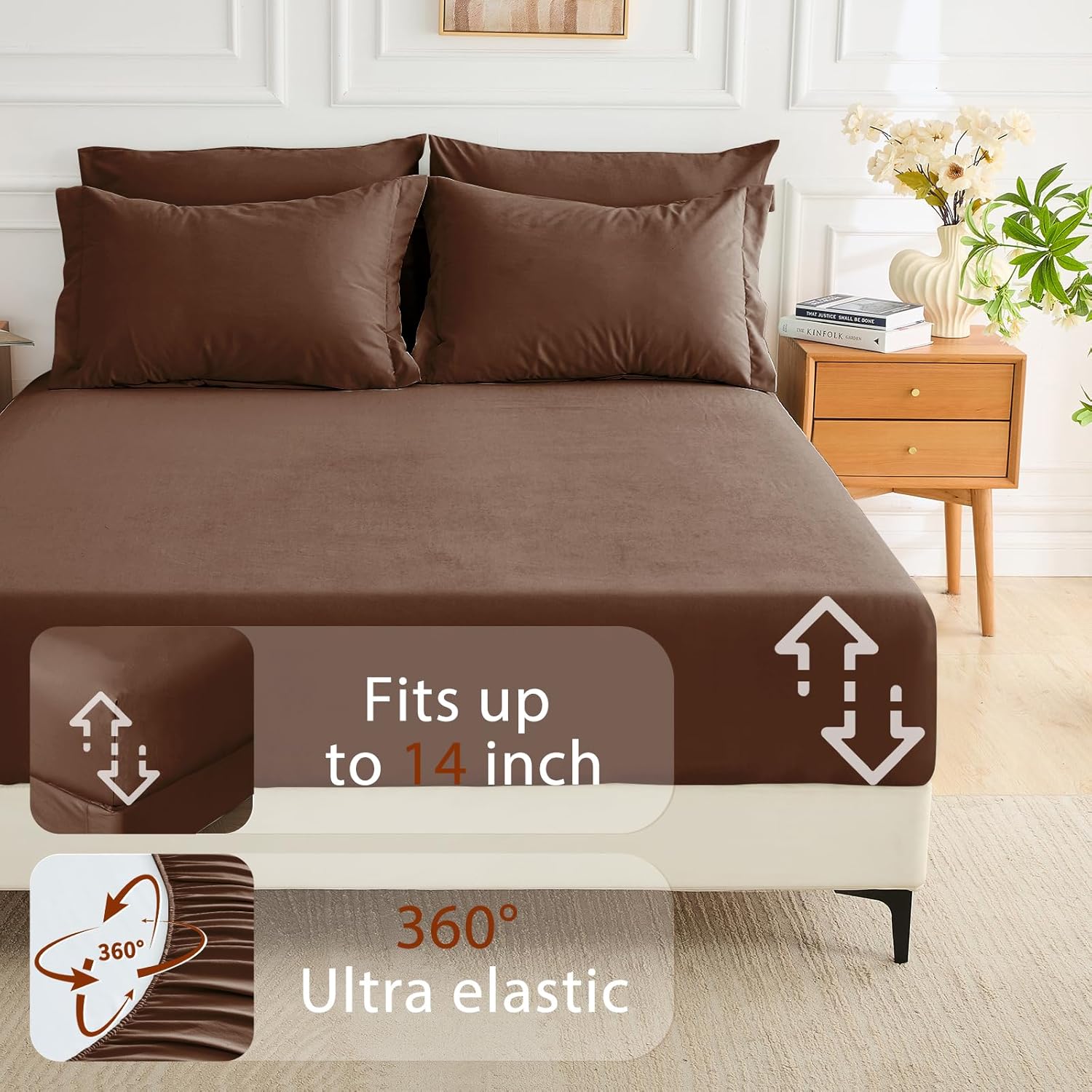 MUXHOMO 7 Pieces Full Comforter Set, Soft Bed in a Bag Full Size, All Season Bedding Set with Comforter, Flat Sheet, Fitted Sheet, Pillowcases & Shams, Brown - Image 6