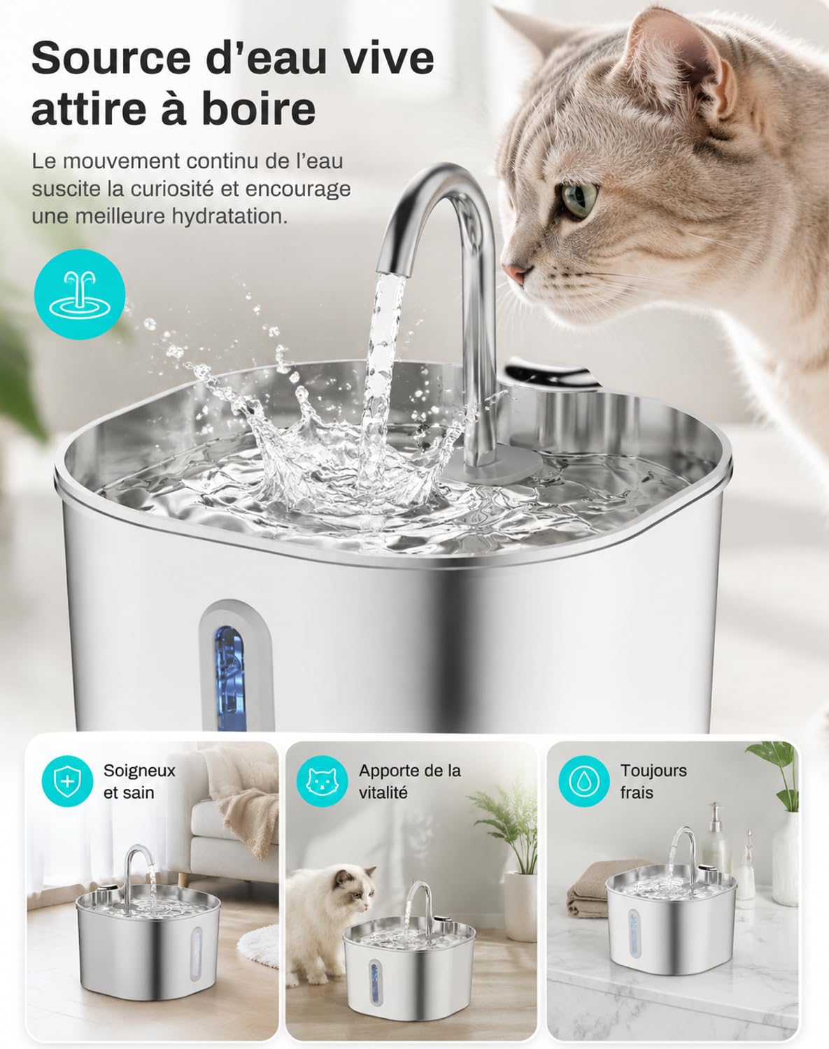 Feliflow - 2026 Nouveau Fontaine à Eau pour Chat FéliFlow, Distributeur Boisson Chien Ultra Silencieux avec Filtre Charbon, Nettoyage Facile pour Hydratation Saine Domicile