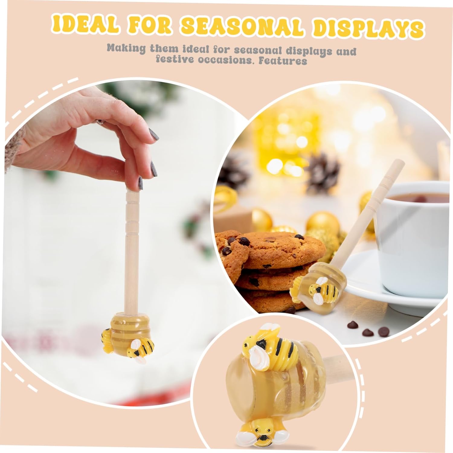 Farmhouse Bee Decor Stirring Sticks 2pcs Wood and ABS