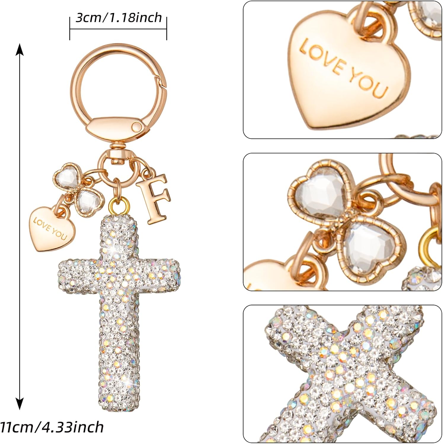 Cute Fashion Cross Keychain Initial Letter Keys Charm Gifts for Women with Key Ring Purse Charms for Handbags image 2