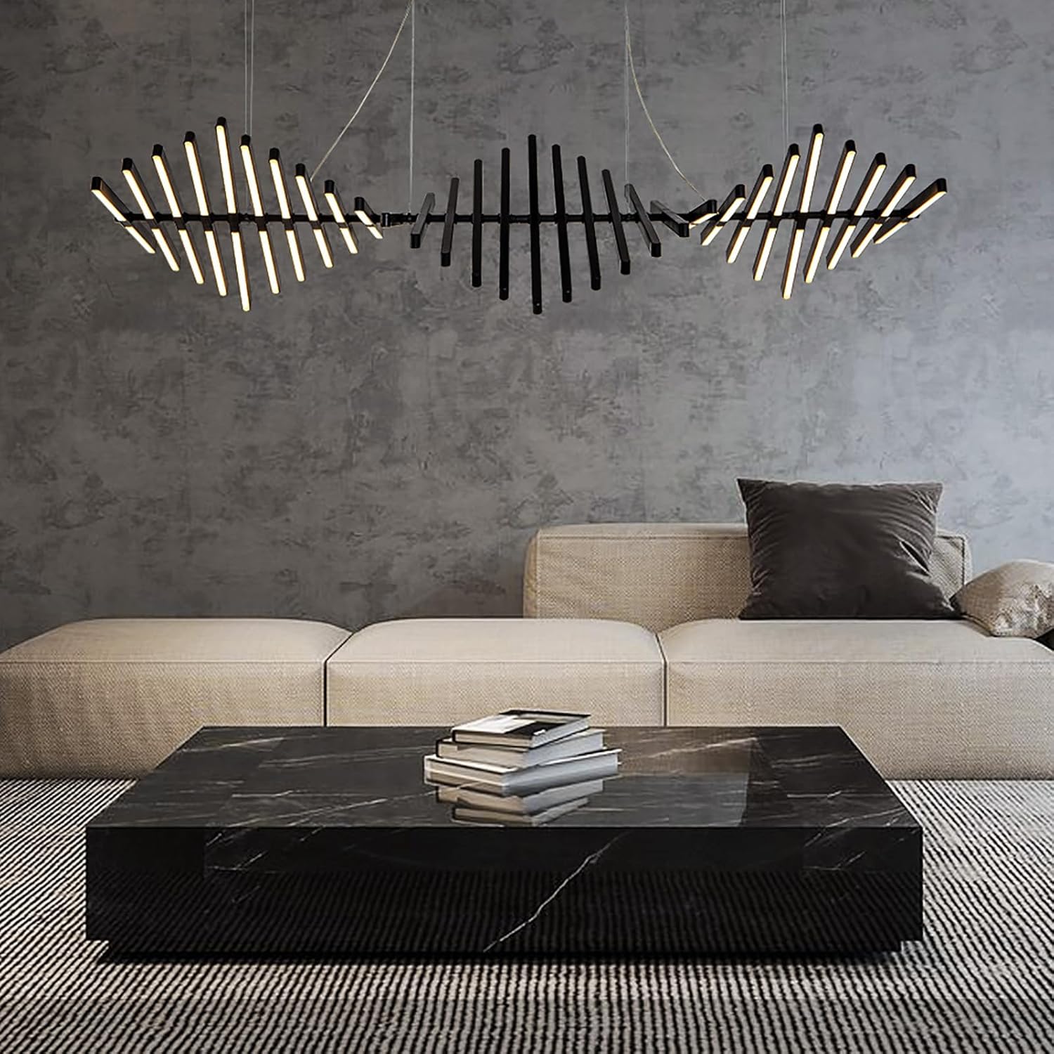 Designer Chandelier Modern Style Dimmable LED Pendant Light Remote Control Kitchen Island Dining Room Hanging Lamp (Matte Black, 30 Lights)