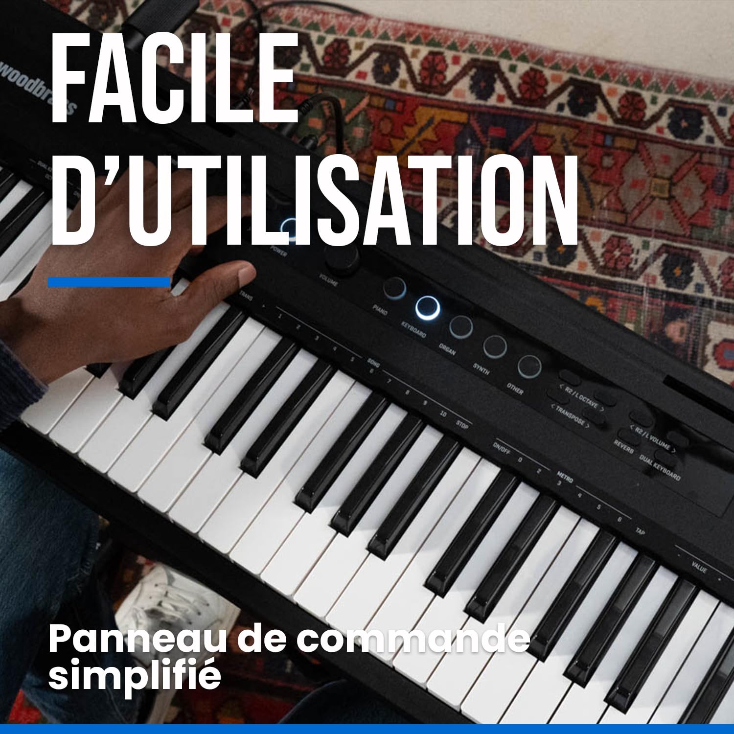 Woodbrass XPL1 Piano numérique portable amplifié 88 notes - Léger, compact et polyvalent - 25 sons de qualité et amplification stéréo - Clavier pour apprendre, se perfectionner ou jouer sur scène