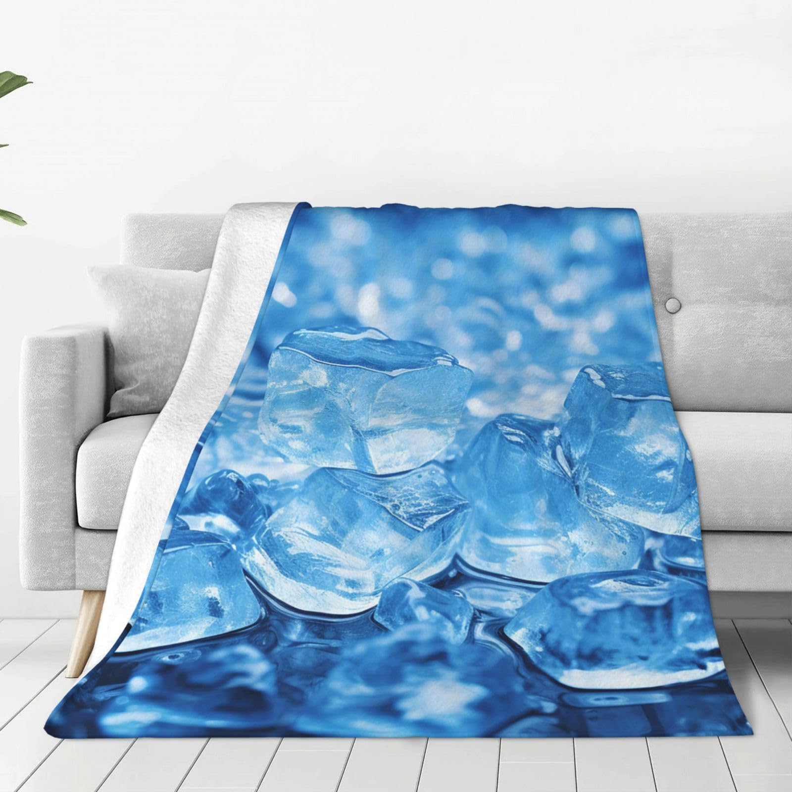Blue ice Cube Background Throw Blanket for Couch, Plush Fuzzy Soft Flannel Blankets and Throws for Sofa, 40"x30" Bed Blankets for Travel Camping Chair, All Season Warm Fleece Blanket