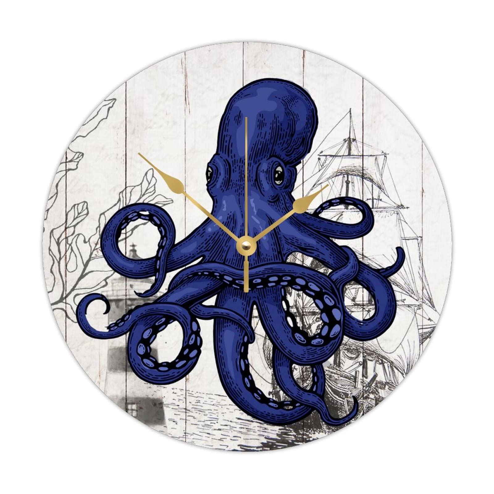 Horloge ronde en bois nautique silencieuse sans tic-tac pour dormir