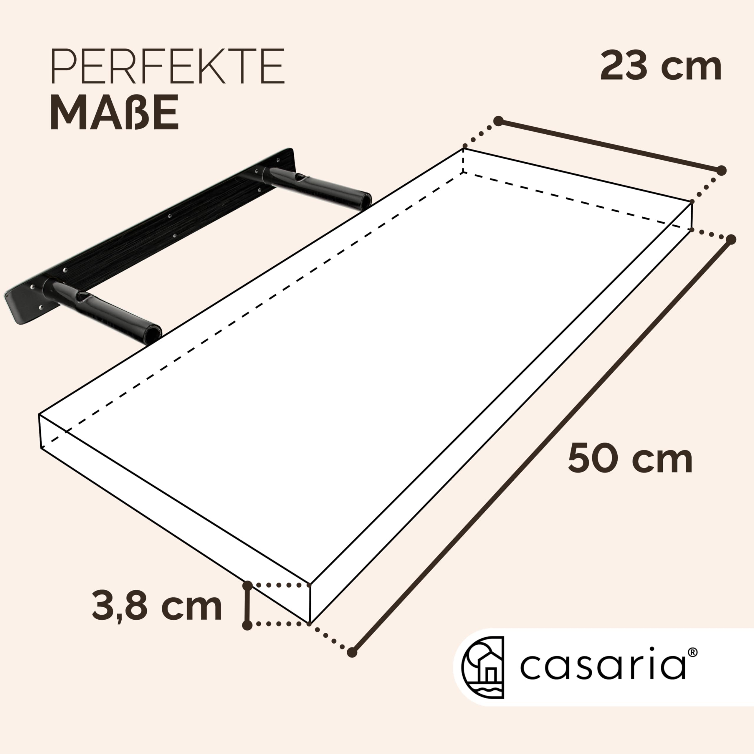 Casaria Regał ścienny drewniany z uchwytem 50-110 cm, wiszący, do kuchni, salonu, biura, łazienki, regał kuchenny, czarny, wysoki połysk, 50 cm