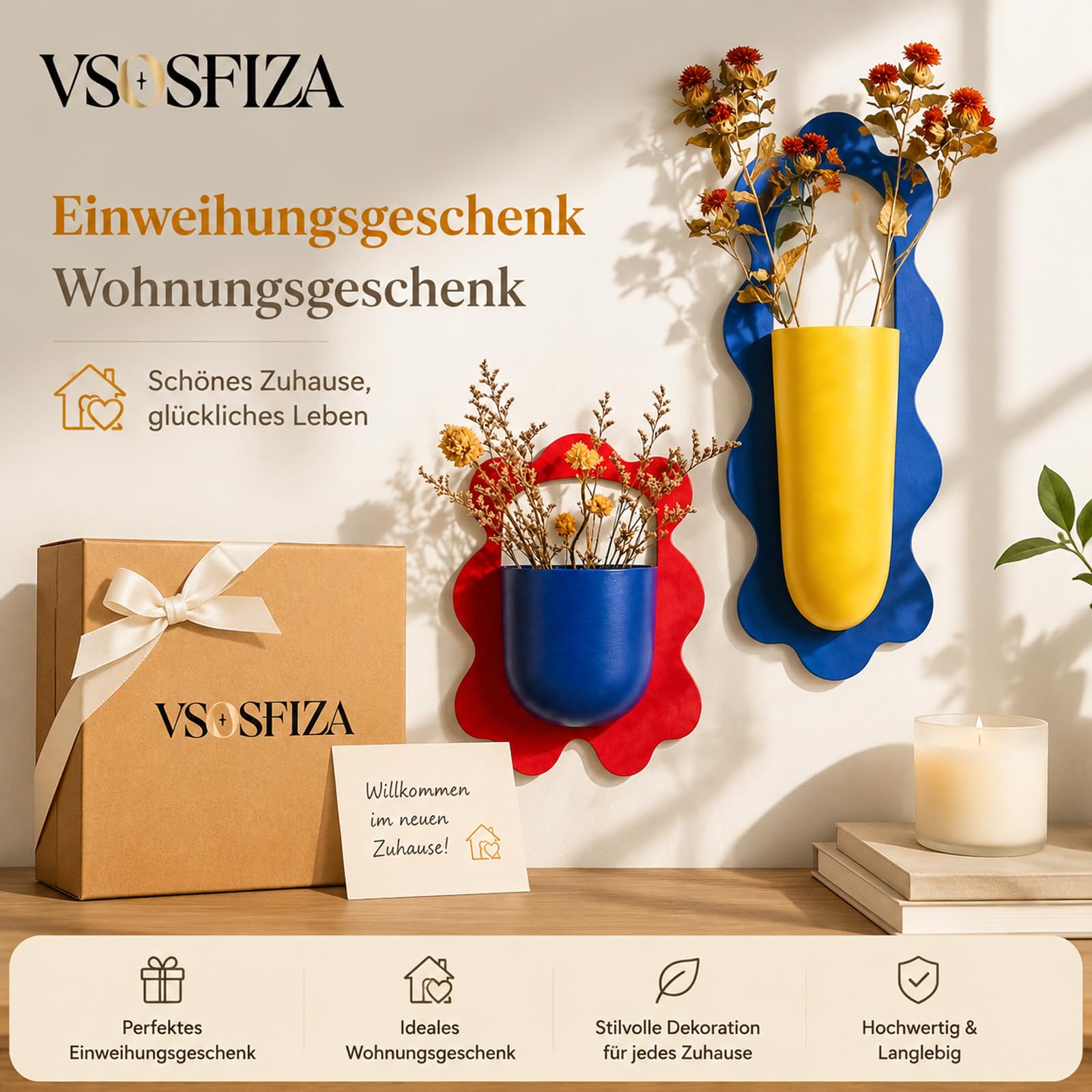 Wandvase 2er-Set, Eisen-Wandblumentöpfe mit gewellter Umrandung