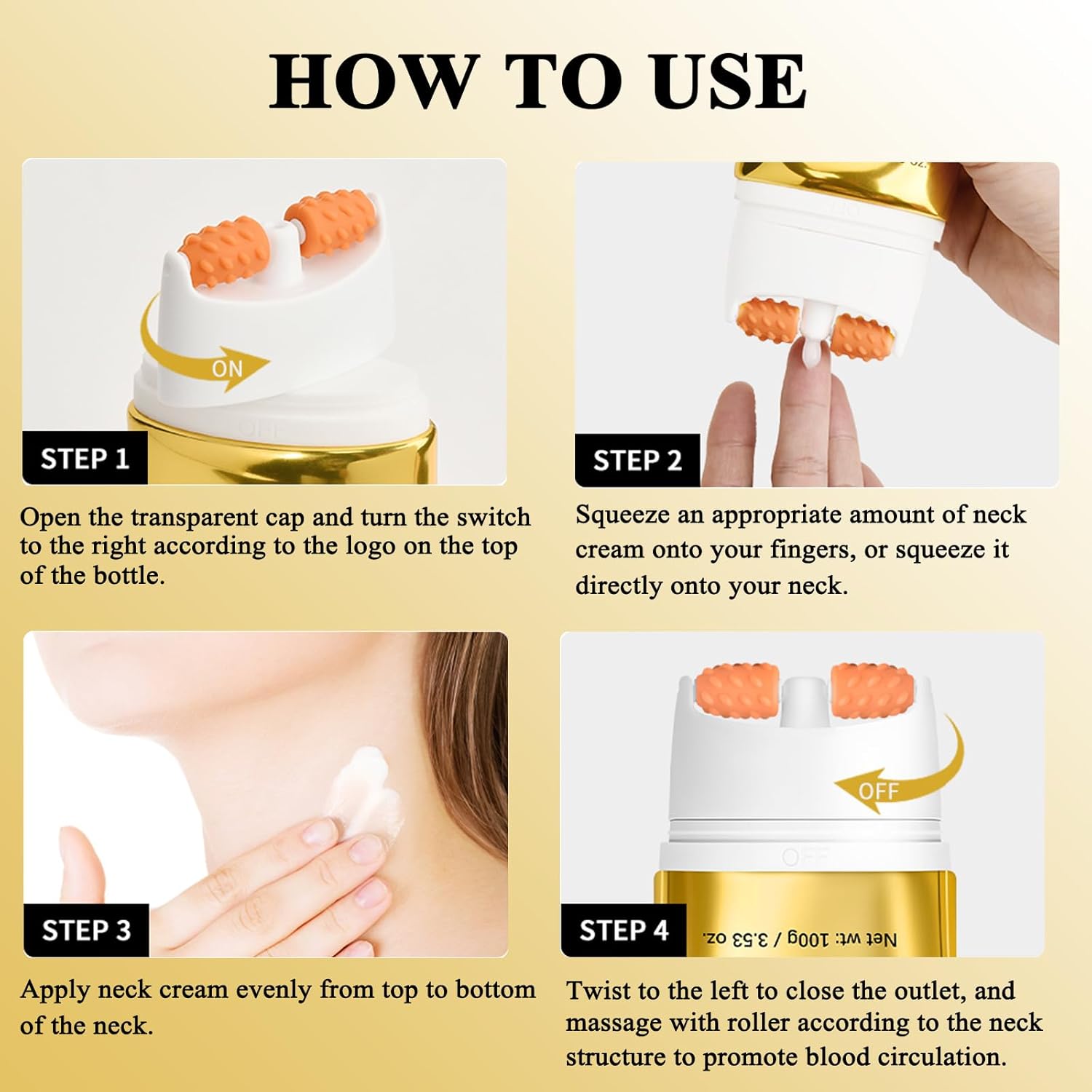 Firming Neck Cream with Roller, Lifting Neck Cream contains Hexapeptide, Moisturizing Tightening lotions Cosmetic Skin Care Repair - Image 7