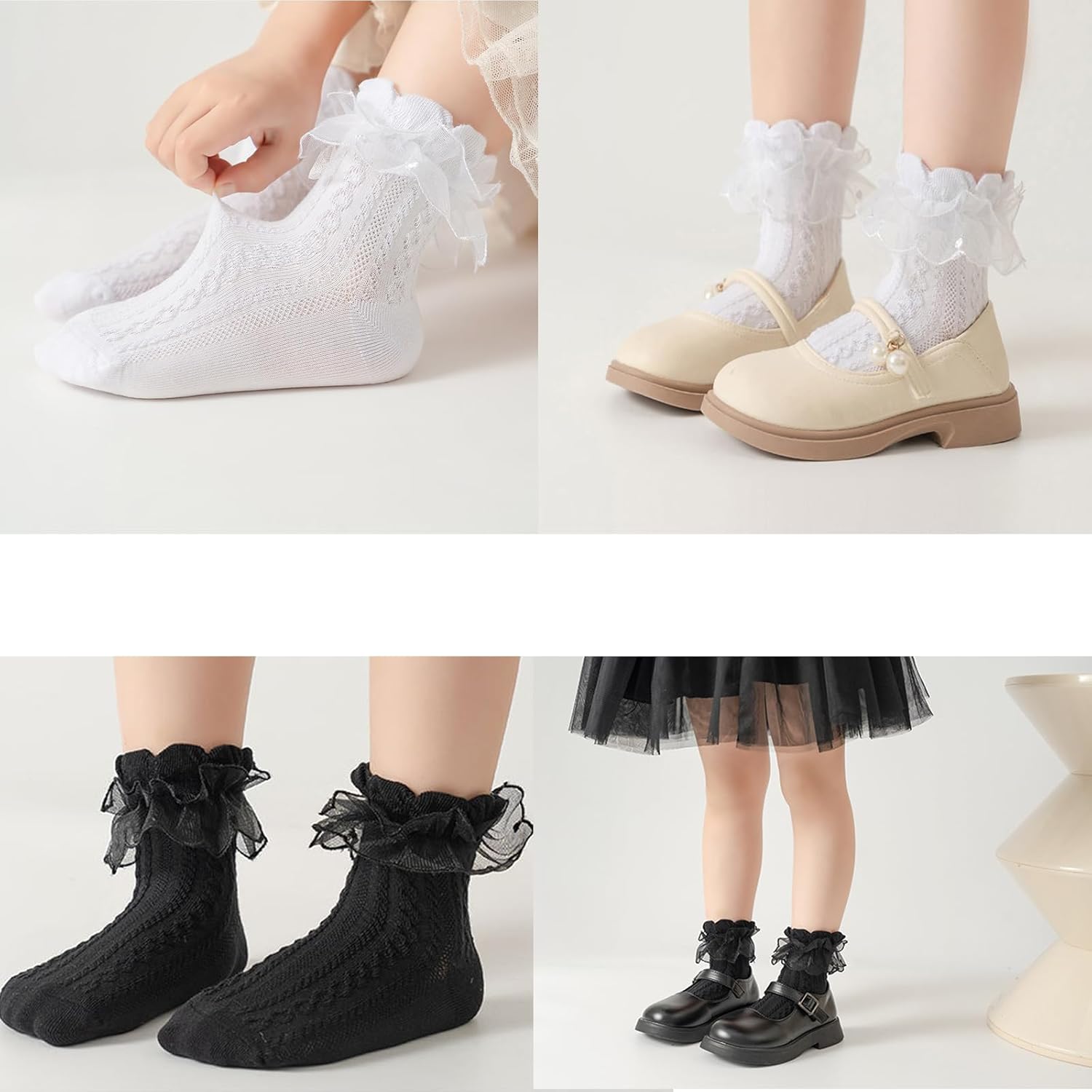 Exegawe Toddler Girl Socks with Ruffle Lace Frilly 5 Pairs Kids Dress Dance Socks for 1-9 Years - Image 2