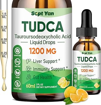 TUDCA Supplement 1200mg Liquid Drops, Liver Supplement with TUDCA, NAC, Milk Thistle Seed and Dandelion , for Liver Support, and Gallbladder Cleanse & Repair, Sugar-Free, Vegan, Lemon Flavor, 2 Fl Oz
