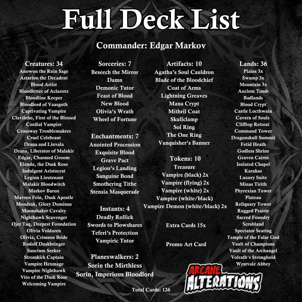 Edgar Markov Vampire Tribal Commander Deck Fully Customized