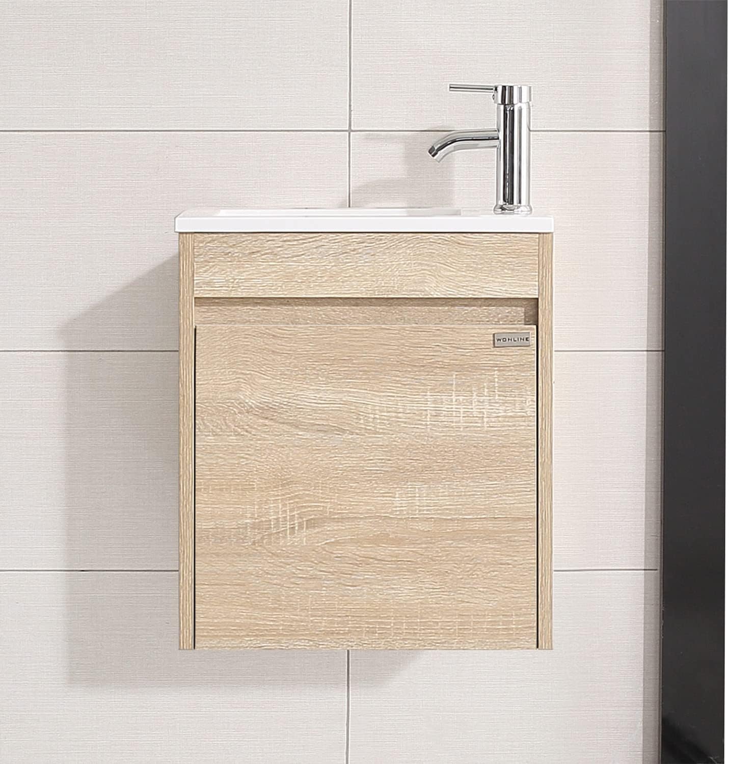 wonline 16" Single Sink Bathroom Vanity, Floating Modern Bathroom Vanity with Sink for Small Space
