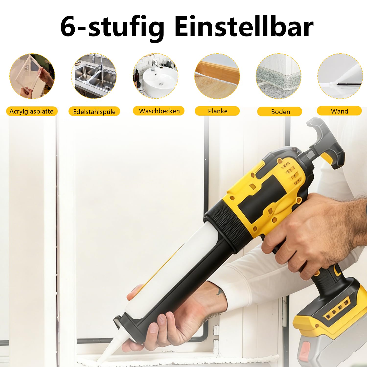 Pressa per cartucce a batteria, compatibile con batteria Dewalt da 20 V, pistola elettrica con luce LED e velocità regolabili, pistola in silicone per cartucce da 300 ml (senza batteria)