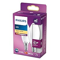 Philips Lampadina LED Candela, 2 pz, 4.3W, attacco E14, Luce Bianca Calda