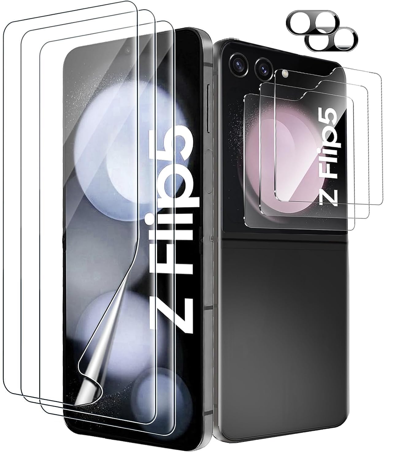 3 Set Screen Protector and 2 Pack Lens Protector Compatible with Samsung Galaxy Z Flip 5 Cell Phone - Scratch-Resistant Bubble Free