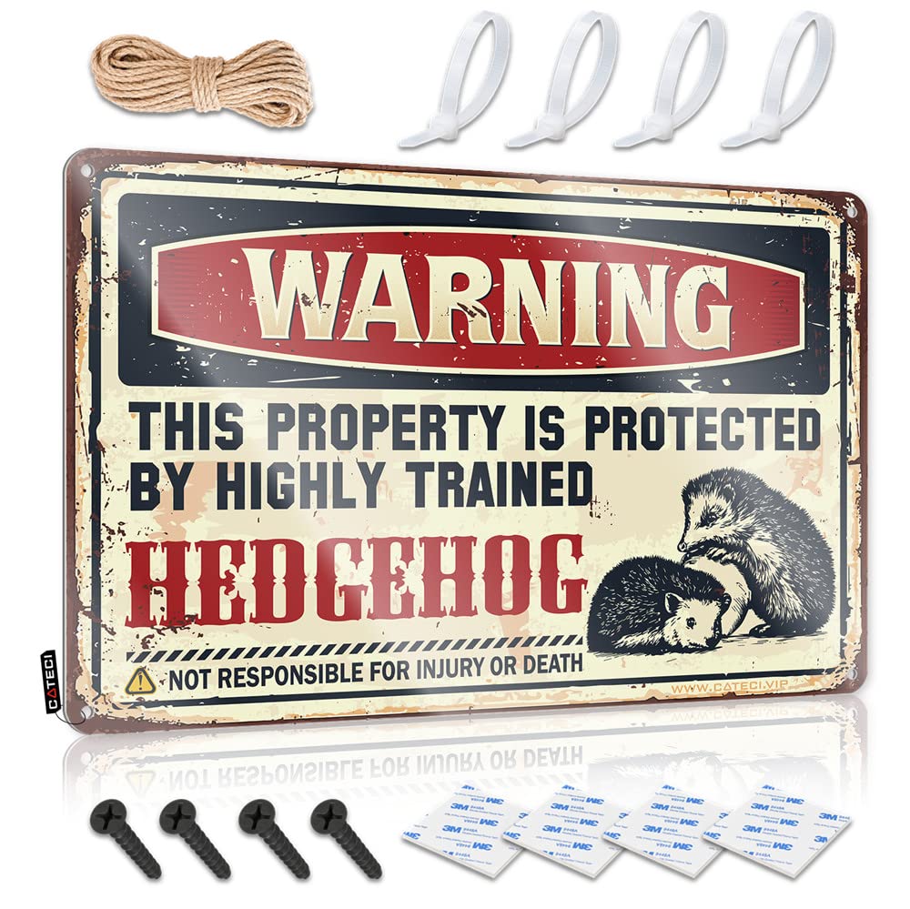 STWNVOITV Tin Signs For Bar Warning This Property Is Protected By A Highly Trained Hedgehog Sign Sarcastic Metal Signs Things For Boys Room(30X40CM)
