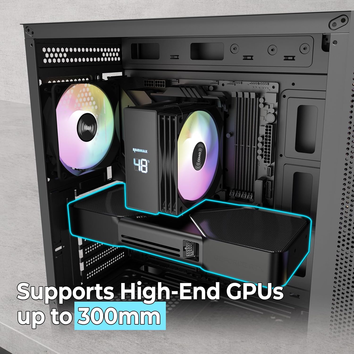 RAIDMAX V ARGB ATX Mid Tower Gaming Bundle, Mesh High-Airflow Front Panel, 4X 120mm ARGB Fans, Tempered Glass Side Panel, Includes 700W PSU & Digital Temperature Display Air Cooler (V217BF Bundle)