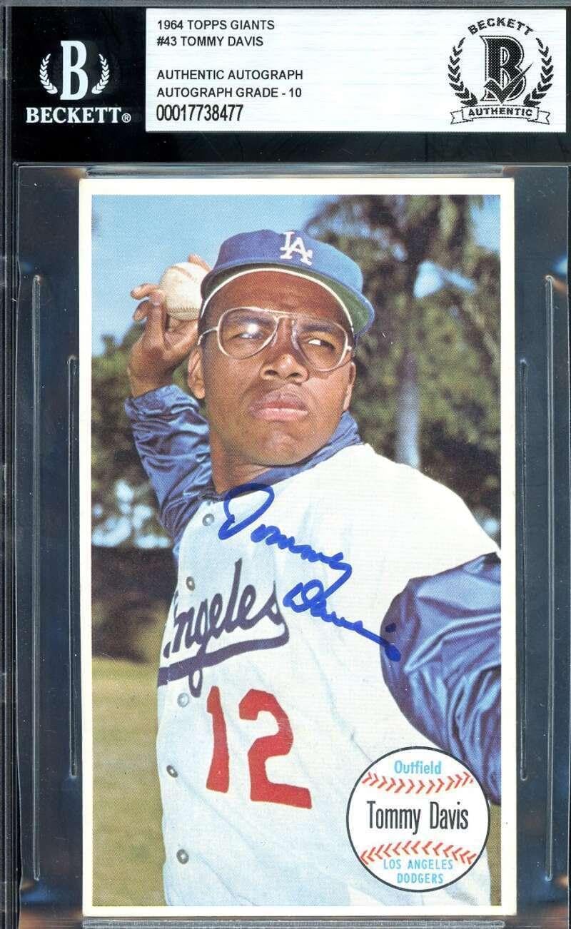 Tommy Davis Gem Mint 10 Beckett BAS Signed 1964 Topps Giants Autographed - Baseball Slabbed Autographed Cards