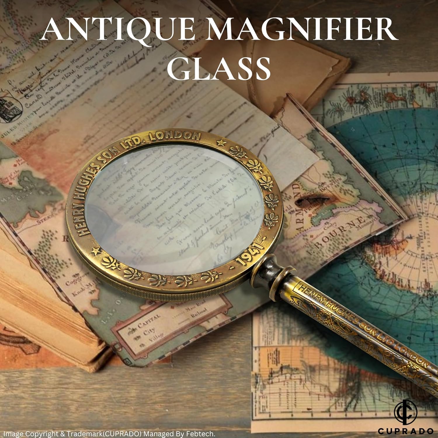 Elegant Antique Magnifier | Exquisite Brass Magnifying Glass with Design | Magnifying Vintage, Antique Glass (Brown)